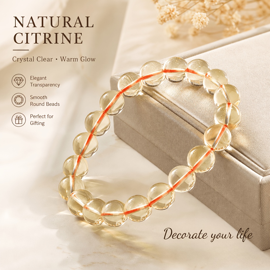 Natural Yellow Crystal Single-Loop Beaded Bracelet